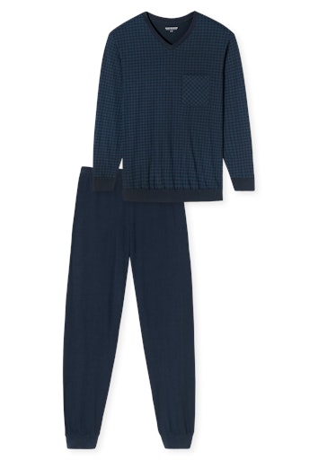 Schiesser Comfort Essentials Herren Schlafanzug lang V-Ausschnitt