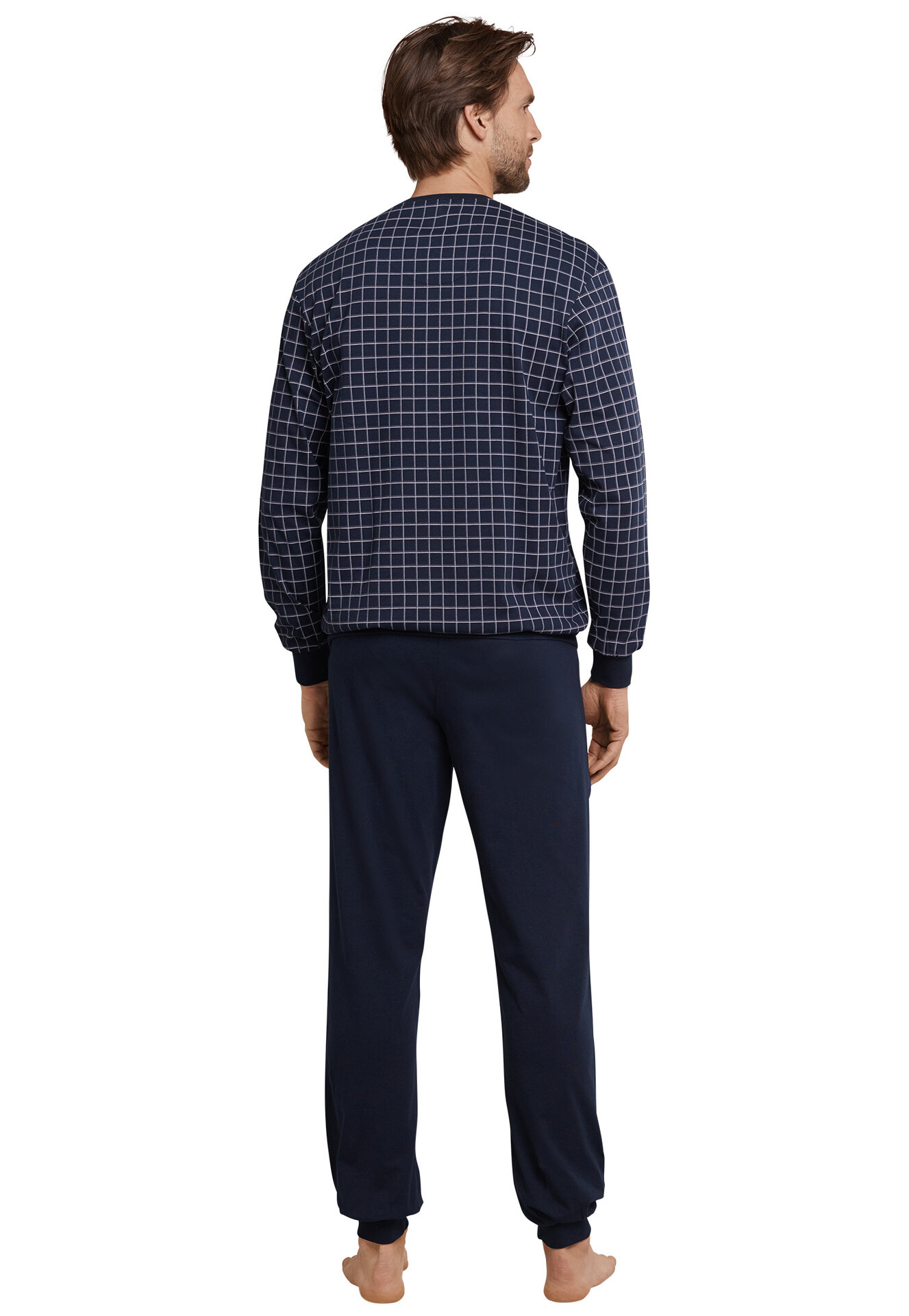 159618-803_back-Schiesser-selected-premium-inspiration-langer-dunkelblauer-Herrenschlafanzug-Kopie Schiesser Day and Night Herren Pyjama lang