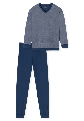 Schiesser Comfort Essentials Herren Schlafanzug lang V-Ausschnitt