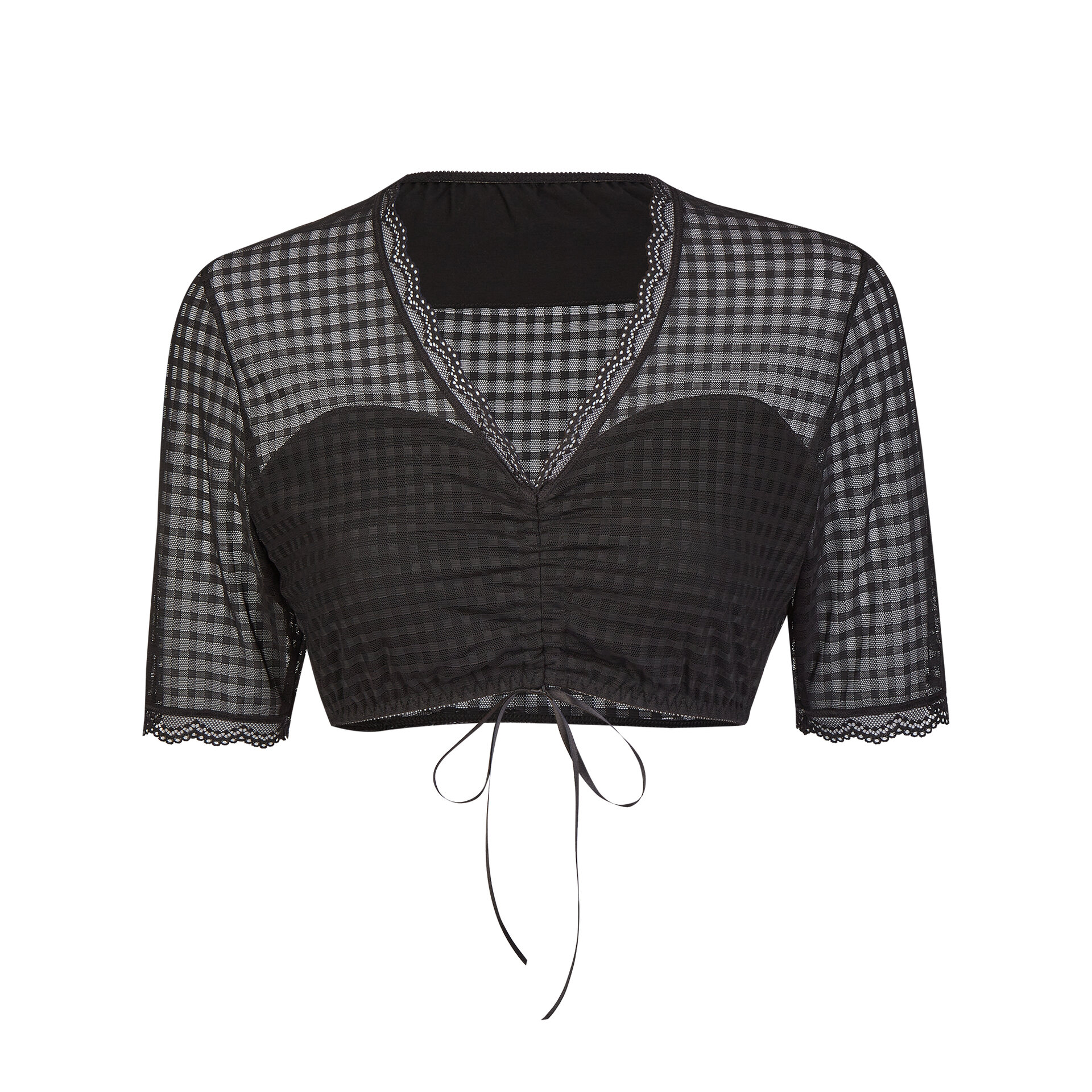 Dirndl Bluse Damen Schwarz - Trachtenbluse Mit V-Ausschnitt | Halbarm Bluse Für Oktoberfest & Karneval