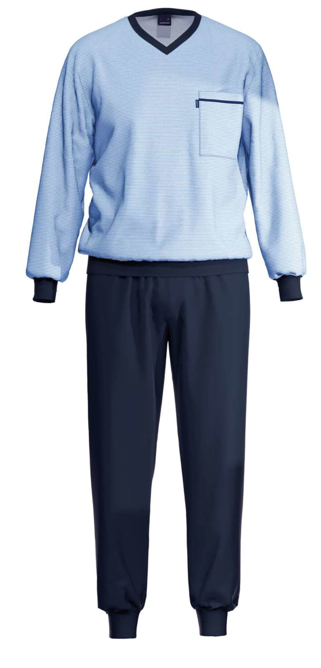 Ammann Nightwear Herren Pyjama lang mit V-Ausschnitt